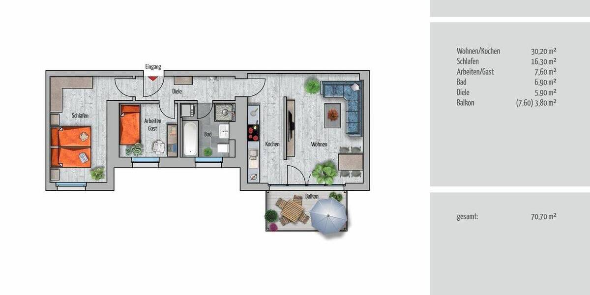 Etagenwohnung Frankfurt (Oder) Frankfurt - 2 Zimmer, 70 m&sup2;, 700&euro; | Angebot:26291453