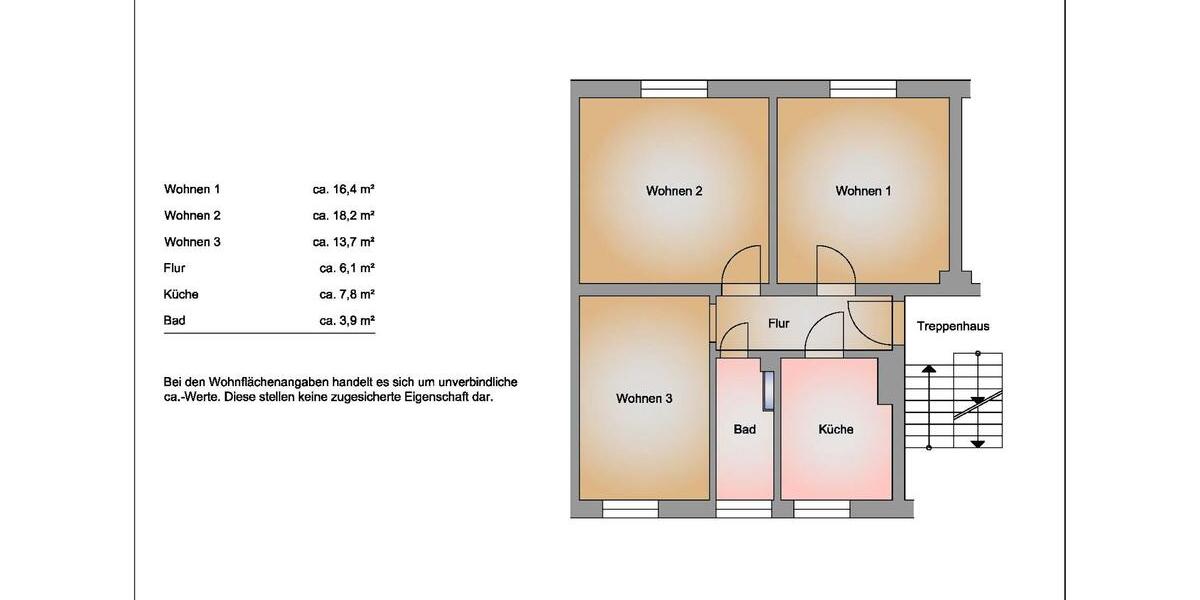 Etagenwohnung Frankfurt (Oder) Booßen - 3 Zimmer, 65 m&sup2;, 538&euro; | Angebot:25916769