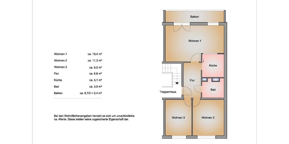 Etagenwohnung Frankfurt (Oder) Booßen - 3 Zimmer, 59 m&sup2;, 416&euro; | Angebot:25997666
