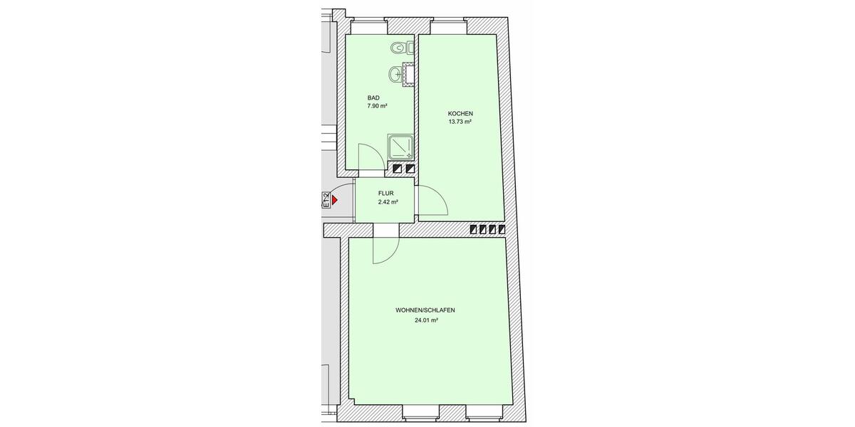 Erdgeschoßwohnung Frankfurt (Oder) - 1 Zimmer, 43 m&sup2;, 650&euro; | Angebot:26238897