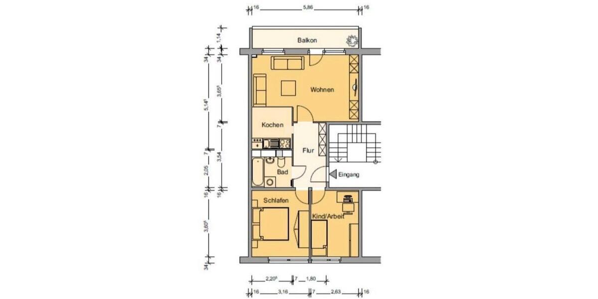 Etagenwohnung Frankfurt (Oder) Beresinchen - 3 Zimmer, 58 m&sup2;, 533&euro; | Angebot:25948481