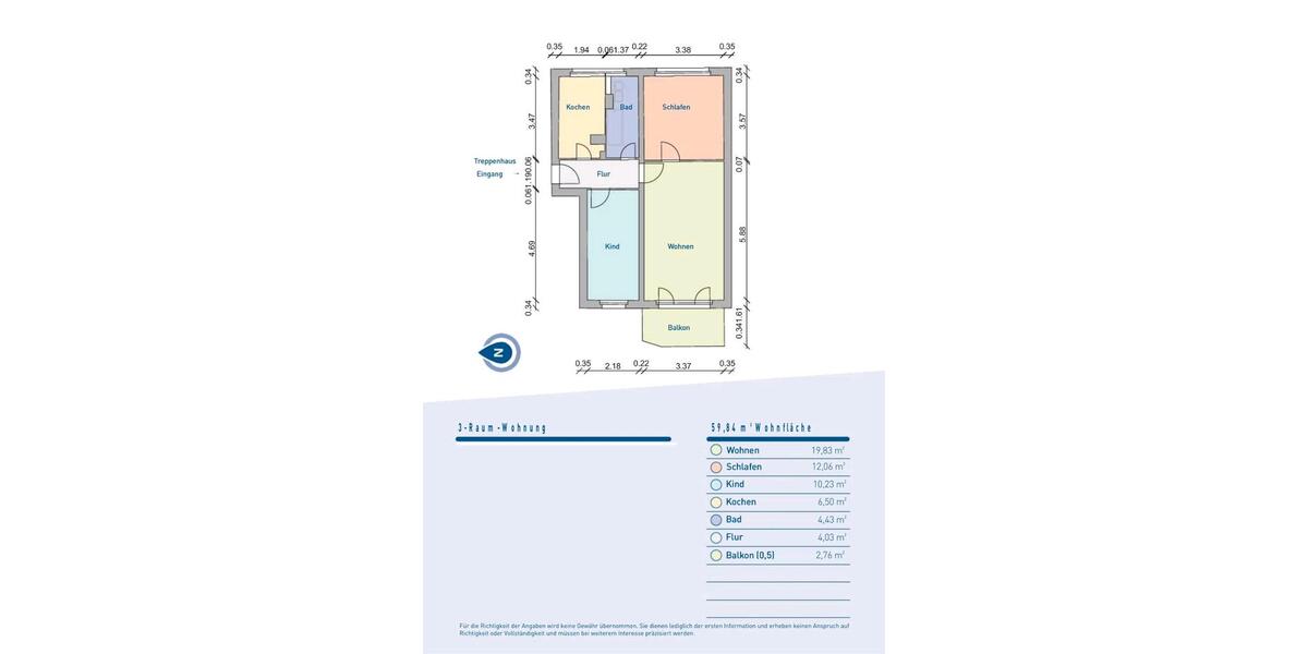 Etagenwohnung Eisenhüttenstadt - 3 Zimmer, 60 m&sup2;, 500&euro; | Angebot:24973840