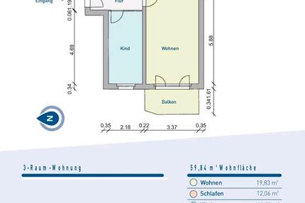 Wohnung Eisenhüttenstadt - 3 Zimmer, 60 m&sup2;, 500&euro; | Angebot:24973840
